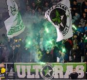 9 October 2015; Shamrock Rovers supporters light flares, waves flags and display banners during the first half of the match. SSE Airtricity League, Premier Division, Shamrock Rovers v Dundalk. Tallaght Stadium, Tallaght, Co. Dublin. Picture credit: Seb Daly / SPORTSFILE