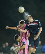 9 October 2015; Sean Heaney, Shelbourne, in action against Ryan Delaney and Jimmy Dermody, Wexford Youths FC. SSE Airtricity League Premier Division, Wexford Youths FC v Shelbourne. Ferrycarrig Park, Wexford. Picture credit: Matt Browne / SPORTSFILE