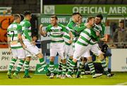 9 October 2015; Danny North, Shamrock Rovers, second from right, celebrates scoring his team's opening goal. SSE Airtricity League, Premier Division, Shamrock Rovers v Dundalk. Tallaght Stadium, Tallaght, Co. Dublin. Picture credit: Seb Daly / SPORTSFILE