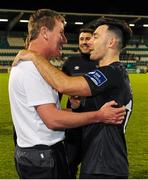 9 October 2015; Dundalk manager Stephen Kenny, left, and Richie Towell celebrate after their win over Shamrock Rovers. Celebrations at SSE Airtricity League, Premier Division, Shamrock Rovers v Dundalk. Tallaght Stadium, Tallaght, Co. Dublin. Picture credit: Seb Daly / SPORTSFILE