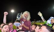 9 October 2015; Independent TD Mick Wallace celebrates with the Wexford Youths FC team and the trophy. SSE Airtricity League Premier Division, Wexford Youths FC v Shelbourne. Ferrycarrig Park, Wexford. Picture credit: Matt Browne / SPORTSFILE