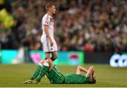 8 October 2015; Stephen Ward, Republic of Ireland, after picking up an injury. UEFA EURO 2016 Championship Qualifier, Group D, Republic of Ireland v Germany. Aviva Stadium, Lansdowne Road, Dublin. Picture credit: Ramsey Cardy / SPORTSFILE