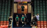 10 October 2015; Ireland's Jamie Heaslip, Luke Fitzgerald, left, and Dr Eanna Falvey, Ireland team doctor, right, during the captain's run. Ireland Rugby Captain's Run. Millennium Stadium, Cardiff, Wales. Picture credit: Stephen McCarthy / SPORTSFILE