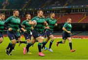 10 October 2015; Ireland players, from left, Jack McGrath, Mike Ross, Darren Cave, Cian Healy, Rob Kearney and Sean Cronin in action during the captain's run. Ireland Rugby Squad Captain's Run, Millennium Stadium, Cardiff, Wales. Picture credit: Brendan Moran / SPORTSFILE