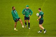 10 October 2015; Ireland players, from left, Simon Zebo, Ian Madigan and Tommy Bowe during the captain's run. Ireland Rugby Captain's Run. Millennium Stadium, Cardiff, Wales. Picture credit: Stephen McCarthy / SPORTSFILE