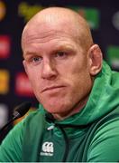 10 October 2015; Ireland captain Paul O'Connell during the pre-match press conference. Ireland Rugby Press Conference, Millennium Stadium, Cardiff, Wales. Picture credit: Brendan Moran / SPORTSFILE