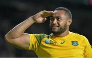 10 October 2015; Australia's Sekope Kepu salutes the Australian supporters after the game. 2015 Rugby World Cup, Pool A, Australia v Wales. Twickenham Stadium, London, England. Picture credit: Matt Browne / SPORTSFILE