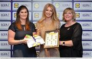 1 June 2016; Ciara Murphy, Kerry, centre, receives her Division 1 Lidl Ladies Team of the League Award from Aoife Clarke, head of communications, Lidl Ireland, left, and Marie Hickey, President of Ladies Gaelic Football, right, at the Lidl Ladies Teams of the League Award Night. The Lidl Teams of the League were presented at Croke Park with 60 players recognised for their performances throughout the 2016 Lidl National Football League Campaign. The 4 teams were selected by opposition managers who selected the best players in their position with the players receiving the most votes being selected in their position. Croke Park, Dublin. Photo by Cody Glenn/Sportsfile