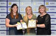 1 June 2016; Carla Rowe, Dublin, centre, receives her Division 1 Lidl Ladies Team of the League Award from Aoife Clarke, head of communications, Lidl Ireland, left, and Marie Hickey, President of Ladies Gaelic Football, right, at the Lidl Ladies Teams of the League Award Night. The Lidl Teams of the League were presented at Croke Park with 60 players recognised for their performances throughout the 2016 Lidl National Football League Campaign. The 4 teams were selected by opposition managers who selected the best players in their position with the players receiving the most votes being selected in their position. Croke Park, Dublin. Photo by Cody Glenn/Sportsfile