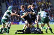 23 May 2009; Rocky Elsom, Leinster, supported by team-mate Shane Jennings, in action against Jordan Crane, left, and Ben Woods, Leicester Tigers. Heineken Cup Final, Leinster v Leicester Tigers, Murrayfield Stadium, Edinburgh, Scotland. Picture credit: Brendan Moran / SPORTSFILE