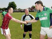 24 May 2009; Galway captain Damien Burke shakes hands with London captain Paul Geraghty before the game. Connacht GAA Football Senior Championship, First Round, London v Galway, Emerald Park, Ruislip, London. Picture credit: Tim Hales / SPORTSFILE