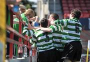 24 May 2009; Paul Doona, hidden, Kilmallock United is congratulated after scoring his goal, by teammates Jake Mulcahy, Cian Burchill and Niall Hurley. FAI Umbro Under-17 Cup Final, Belvedere FC v Kilmallock United,Tolka Park, Dublin. Picture credit: John Barrington / SPORTSFILE