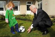 25 May 2009; 3-year-old Jamie Shannon, from Wicklow, with Republic of Ireland manager Giovanni Trapattoni at the launch of 'An Evening with Pele' fundraiser for Our Lady's Children's Hospital, Crumlin and the Little Prince Children's Hospital, Curitiba, Brazil. Children’s Medical and Research Foundation, Drimnagh Road, Crumlin, Dublin. Picture credit: Diarmuid Greene / SPORTSFILE