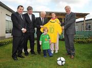 25 May 2009; At today's launch of 'An Evening with Pele' fundraiser for Our Lady's Children's Hospital, Crumlin and the Little Prince Children's Hospital, Curitiba, Brazil, are from left to right, Don Mullan, European ambassador for the Little Prince Children's Hospital, FAI Chief Executive John Delaney, Republic of Ireland manager Giovanni Trapattoni, Jessica Campbell and Jamie Shannon, both from Co. Wicklow, and David Doran, Chief Executive of The Children's Medical & Research Foundation. Children’s Medical and Research Foundation, Drimnagh Road, Crumlin, Dublin. Picture credit: Diarmuid Greene / SPORTSFILE