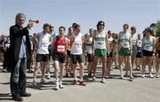 24 May 2009; Former Olympian Gerry Kiernan prepares to get the competitors under way before the start of the race. Adamstown 8k Road Race. Adamstown, Lucan, Co. Dublin. Picture credit: Tomas Greally / SPORTSFILE