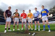 25 May 2009; At the of the launch of the Bord Gais Energy U21 Hurling Championship are, from left to right, Joe Canning, Galway, Paul Murphy, Kilkenny, Patrick Horgan, Cork, Arron Graffin, Antrim, Liam Rushe, Dublin, and Seamus Callinan, Tipperary. Croke Park, Dublin. Picture credit: David Maher / SPORTSFILE
