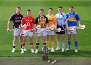25 May 2009; At the of the launch of the Bord Gais Energy U21 Hurling Championship are, from left to right, Joe Canning, Galway, Patrick Horgan, Cork, Paul Murphy, Kilkenny, Arron Graffin, Antrim, Liam Rushe, Dublin, and Seamus Callinan, Tipperary. Croke Park, Dublin. Picture credit: David Maher / SPORTSFILE