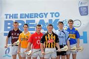 25 May 2009; At the of the launch of the Bord Gais Energy U21 Hurling Championship are, from left to right, Joe Canning, Galway, Arron Graffin, Antrim, Patrick Horgan, Cork, Paul Murphy, Kilkenny, Liam Rushe, Dublin, and Seamus Callinan, Tipperary. Croke Park, Dublin. Picture credit: David Maher / SPORTSFILE