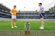 25 May 2009; Antrim's Aaron Graffin, left, and Dublin's Liam Rushe at the of the launch of the Bord Gais Energy U21 Hurling Championship. Croke Park, Dublin. Picture credit: David Maher / SPORTSFILE