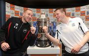 25 May 2009; Brian Fitzgerald, left, Tralee Dynamos, with James Whelan, Salthill Devon, after both teams were drawn against each other at the FAI Ford Cup third round draw. Burlington Hotel, Ballsbridge, Dublin. Picture credit: David Maher / SPORTSFILE *** Local Caption ***