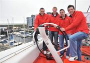 27 May 2009; Dublin footballer Ciaran Whelan, left, with, from left to right, Kilkenny hurler Henry Shefflin, Kerry footballer Aidan O'Mahoney and Tyrone footballer Sean Cavanagh in Galway to celebrate the arrival of the Puma entry, il Mostro, in the Volvo Ocean Race. Volvo Ocean Race Festival Village, Galway. Picture credit: David Maher / SPORTSFILE
