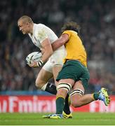 3 October 2015; Mike Brown, England, is tackled by Kane Douglas, Australia. 2015 Rugby World Cup, Pool A, England v Australia, Twickenham Stadium, London, England. Picture credit: Brendan Moran / SPORTSFILE
