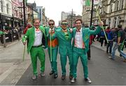 11 October 2015; Ireland supporters Paul Magorrian, Mark and Alan McDaid, and Dylan Murphy, from Belfast, ahead of the game. 2015 Rugby World Cup Pool D, Ireland v France. Millennium Stadium, Cardiff, Wales. Picture credit: Stephen McCarthy / SPORTSFILE