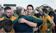 11 October 2015; Michael Farragher, Corofin, celebrates with friends and family at the final whistle. Galway County Senior Football Championship Final, Mountbellew/Moylough v Corofin. Tuam Stadium, Tuam, Co. Galway. Picture credit: Sam Barnes / SPORTSFILE