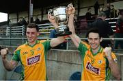 11 October 2015; Ronan Steede, left, and Michael Farragher, Corofin, celebrate with the cup. Galway County Senior Football Championship Final, Mountbellew/Moylough v Corofin. Tuam Stadium, Tuam, Co. Galway. Picture credit: Sam Barnes / SPORTSFILE