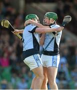 11 October 2015; Kieran Kennedy, left, and Ronan Lynch, Na Piarsaigh, celebrate at the final whistle after victory over Patrickswell. Limerick County Senior Hurling Championship Final, Patrickswell v Na Piarsaigh. Gaelic Grounds, Limerick. Picture credit: Diarmuid Greene / SPORTSFILE