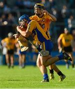 11 October 2015; Caimin Morey, Sixmilebridge, in action against Michéal O'Loughlin, Clonlara. Clare County Senior Hurling Championship Final, Clonlara v Sixmilebridge. Cusack Park, Ennis, Co. Clare. Picture credit: Piaras Ó Mídheach / SPORTSFILE