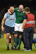 11 October 2015; Paul O'Connell, Ireland, shortly before leaving the pitch on a stretcher. 2015 Rugby World Cup Pool D, Ireland v France. Millennium Stadium, Cardiff, Wales. Picture credit: Stephen McCarthy / SPORTSFILE