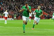 11 October 2015; Jon Walters, Republic of Ireland celebrates after scoring his side's opening goal. UEFA EURO 2016 Championship Qualifier, Group D, Poland v Republic of Ireland. Stadion Narodowy, Warsaw, Poland. Picture credit: Seb Daly / SPORTSFILE