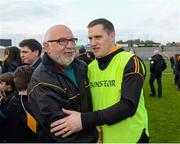 11 October 2015; John McEntee, Crossmaglen Rangers joint manager is congratulated after the game by a supporter. Armagh County Senior Football Championship Final, Crossmaglen Rangers v Armagh Harps. Athletic Grounds, Armagh. Picture credit: Oliver McVeigh / SPORTSFILE