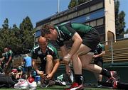 29 May 2009; Ireland's Darren Cave and Rory Best adjust their footwear during rugby squad training ahead of their game against the USA Eagles on Sunday. Buckshaw Stadium, Santa Clara, California, USA. Picture credit: Pat Murphy / SPORTSFILE