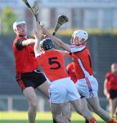 30 May 2009; Gareth Johnston, Down, in action against Barry McCormack and Paul Gaffney, right, Armagh. Ulster GAA Hurling Senior Championship Quarter-Final, Down v Armagh, Casement Park, Belfast. Picture credit: Oliver McVeigh / SPORTSFILE