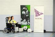 30 May 2009; Sporting Fingal and Fingal County Council announce the launch of the Sporting Fingal Power Soccer Team. Part of the FAI Football For All development campaign, Power Soccer is open to all anyone with an electrically powered wheelchair of all ages, both men and women. The FAI, through the local sports partnerships, are taking registrations with a view to setting up Provincial and National competitions. Details are available from the Association of Irish Power Chair Football at padjoeflanagan@hotmail.com or Stephen McGinn of Sporting Fingal and Fingal County Council at stephen.mcginn@fingalcoco.ie. Pictured at the launch are Sporting Fingal Powerchair players Kevin Gannon, left, and Sean McGonigal. Corduff Sports Centre, Blanchardstown, Dublin. Picture credit: Brendan Moran / SPORTSFILE