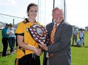 30 May 2009; Ulster captain Caoline O'Hanlon is presented with the Shield by Pat Quill, Ladies GAA President. 2009 Inter Provincials - Shield Final, Ulster v Connacht, Kinnegad GAA Club, Co. Westmeath. Picture credit: Diarmuid Greene / SPORTSFILE