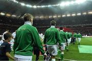 11 October 2015; Republic of Ireland players walk out for the start of the game. UEFA EURO 2016 Championship Qualifier, Group D, Poland v Republic of Ireland. Stadion Narodowy, Warsaw, Poland. Picture credit: David Maher / SPORTSFILE