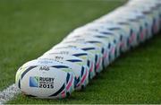 13 October 2015; A general view of rugby balls during Argentina squad training. Argentina Rugby Squad Training, Vale Resort, Hensol, Wales. Picture credit: Brendan Moran / SPORTSFILE
