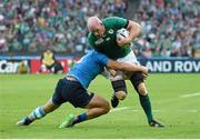 4 October 2015; Paul O'Connell, Ireland, is tackled by Sergio Parisse, Italy. 2015 Rugby World Cup, Pool D, Ireland v Italy. Olympic Stadium, Stratford, London, England. Picture credit: Brendan Moran / SPORTSFILE