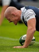 11 August 2015; Ireland's Paul O'Connell does push-ups during squad training. Ireland Rugby Squad Training. Carton House, Maynooth, Co. Kildare. Picture credit: Brendan Moran / SPORTSFILE