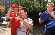 5 October 2009; Ulster captain Paddy Wallace, centre, with Leinster captain Leo Cullen, right, and Munster captain Paul O'Connell at the 2009/10 Heineken CuplLaunch. Shelbourne Hotel, Stephen's Green, Dublin. Picture credit: Stephen McCarthy / SPORTSFILE