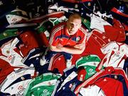 18 May 2009; The 2009 British & Irish Lions squad gathered for the first time today as preparations for the 10-match tour of South Africa continued with the start of a week-long training camp. Pictured surrounded by some of the 7500 pieces of adidas kit that the British & Irish Lions will take to South Africa is captain Paul O'Connell. Pennyhill Park Hotel, Bagshot, UK. Picture credit: Andrew Fosker / SPORTSFILE