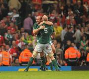 21 March 2009; Ireland's Rory Best and Paul O'Connell celebrate at the final whistle. RBS Six Nations Championship, Wales v Ireland, Millennium Stadium, Cardiff, Wales. Picture credit: Brendan Moran / SPORTSFILE