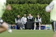 3 June 2009; Republic of Ireland players, from left, Robbie Keane, Caleb Folan, Richard Dunne and Shay Given sit out squad training. Republic of Ireland Squad Training. Arsenal Training centre, St. Alban's, Hertfordshire, England. Picture credit: Tim Hales / SPORTSFILE