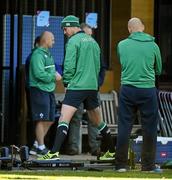 14 October 2015; Ireland's Jonathan Sexton goes through some drills supervised by team doctor Dr. Eanna Falvey during squad training. Ireland Rugby Squad Training, Sophie Gardens, Cardiff, Wales. Picture credit: Brendan Moran / SPORTSFILE