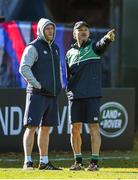 14 October 2015; Ireland's Keith Earls, left, with assistant coach Les Kiss during squad training. Ireland Rugby Squad Training, Sophie Gardens, Cardiff, Wales. Picture credit: Brendan Moran / SPORTSFILE