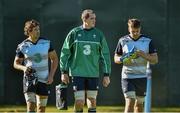 14 October 2015; Ireland second row players, from left, Mike McCarthy, Devin Toner and Iain Henderson during squad training. Ireland Rugby Squad Training, Sophie Gardens, Cardiff, Wales. Picture credit: Brendan Moran / SPORTSFILE