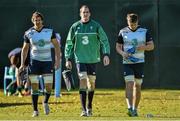 14 October 2015; Ireland second row players, from left, Mike McCarthy, Devin Toner and Iain Henderson during squad training. Ireland Rugby Squad Training, Sophie Gardens, Cardiff, Wales. Picture credit: Brendan Moran / SPORTSFILE